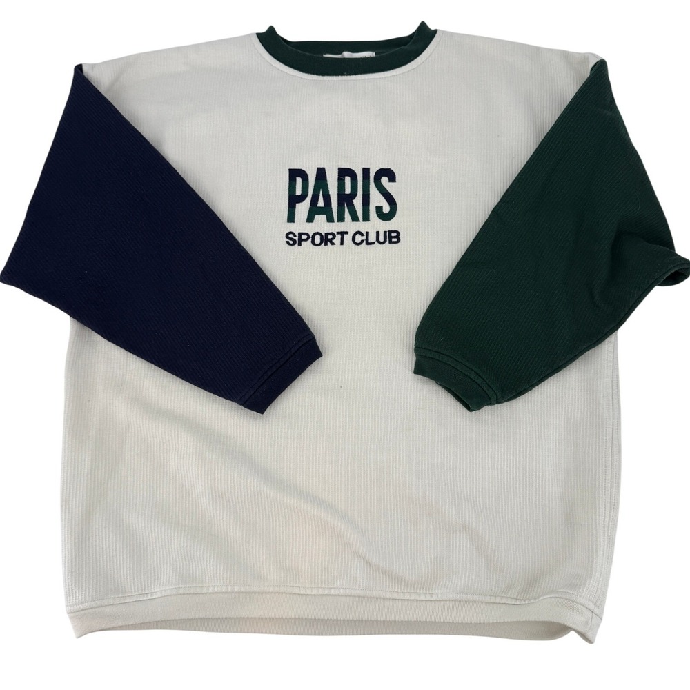 Vintage 90's  Paris Sport Club Colorblock Ribbed Sweatshirt Cream NavY